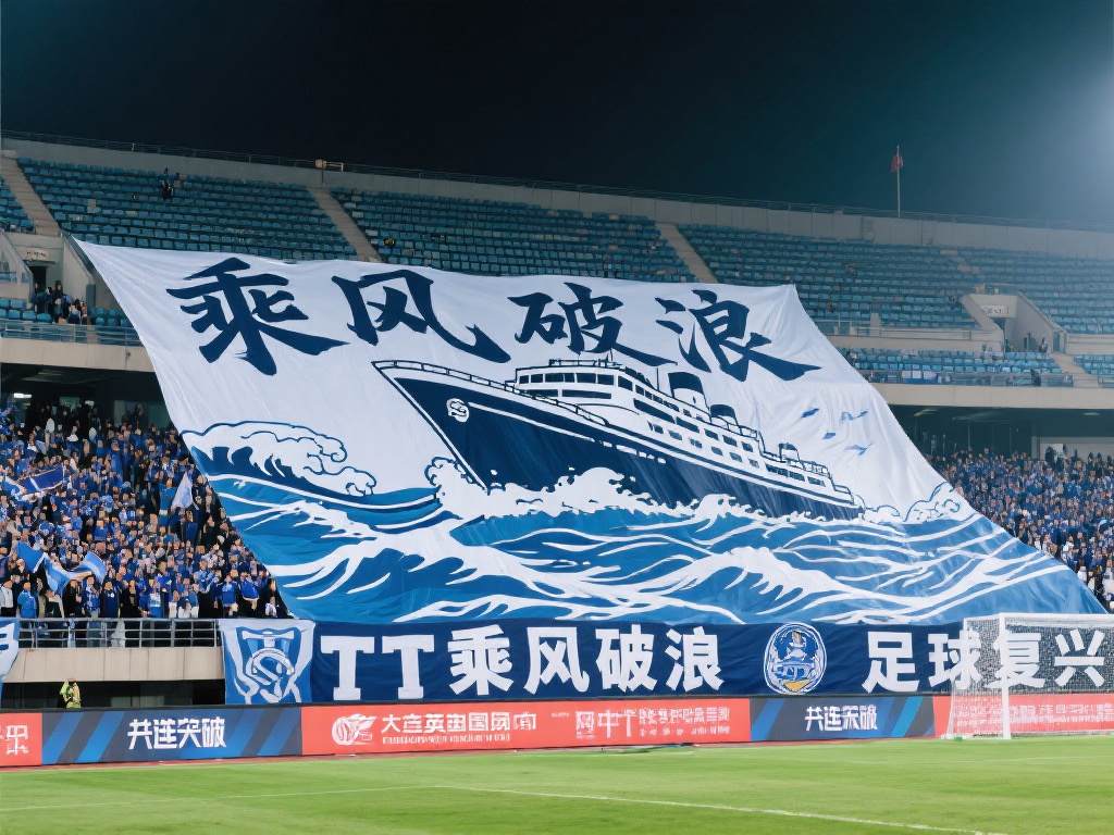 大连英博主场TIFO:扬帆破浪启新程,致敬“足球复兴” 当球迷们在看台上展开这幅巨大的TIFO时